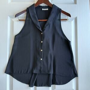 Necessary Clothing Sheer Sleeveless Blouse S black chiffon button up tank top